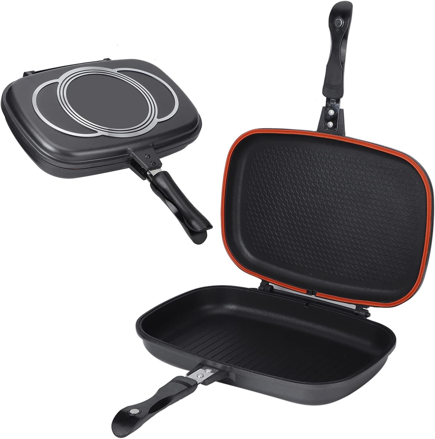 🔥Sartén Doble Parrilla Antiadherente 36 cm Cocina Fácil y Rápido
