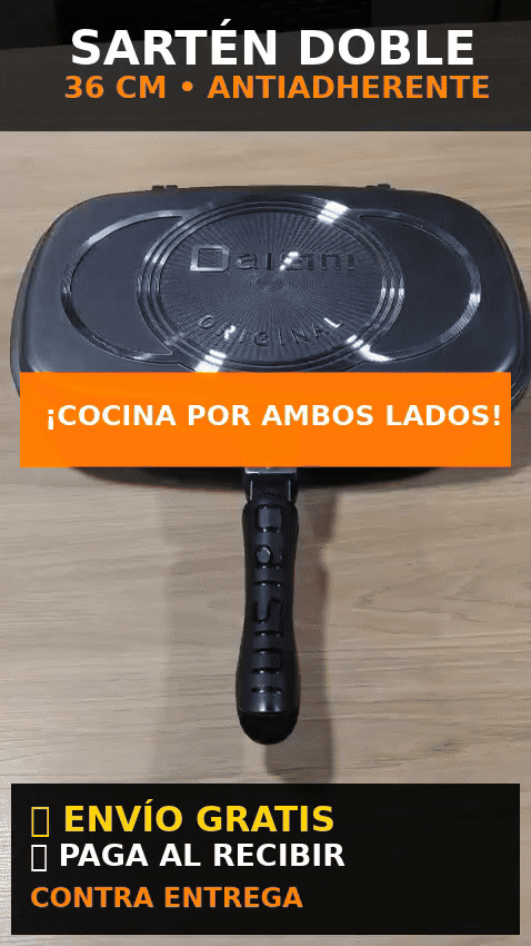 🔥Sartén Doble Parrilla Antiadherente 36 cm Cocina Fácil y Rápido
